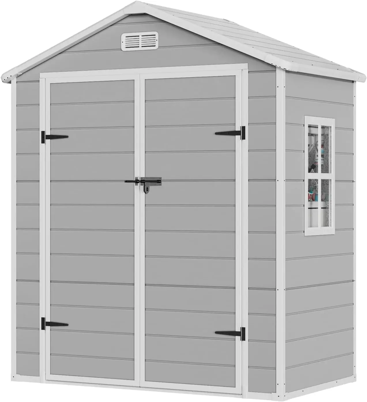 

6x3 FT Resin Storage Shed, Waterproof Outdoor Storage Sheds with Floor & Window & Double Lockable Doors, Tool Shed,Light Grey