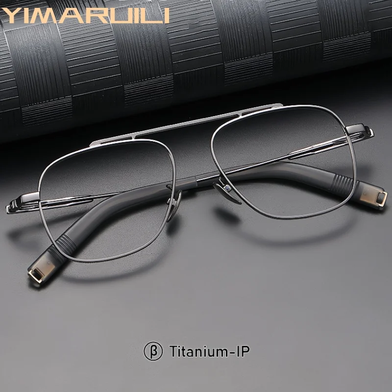 

YIMARUILI Men Retro Fashion Pilot Glasses Ultralight Titanium Alloy Big Size Optical Prescription Eyelasses Frame For Women 105