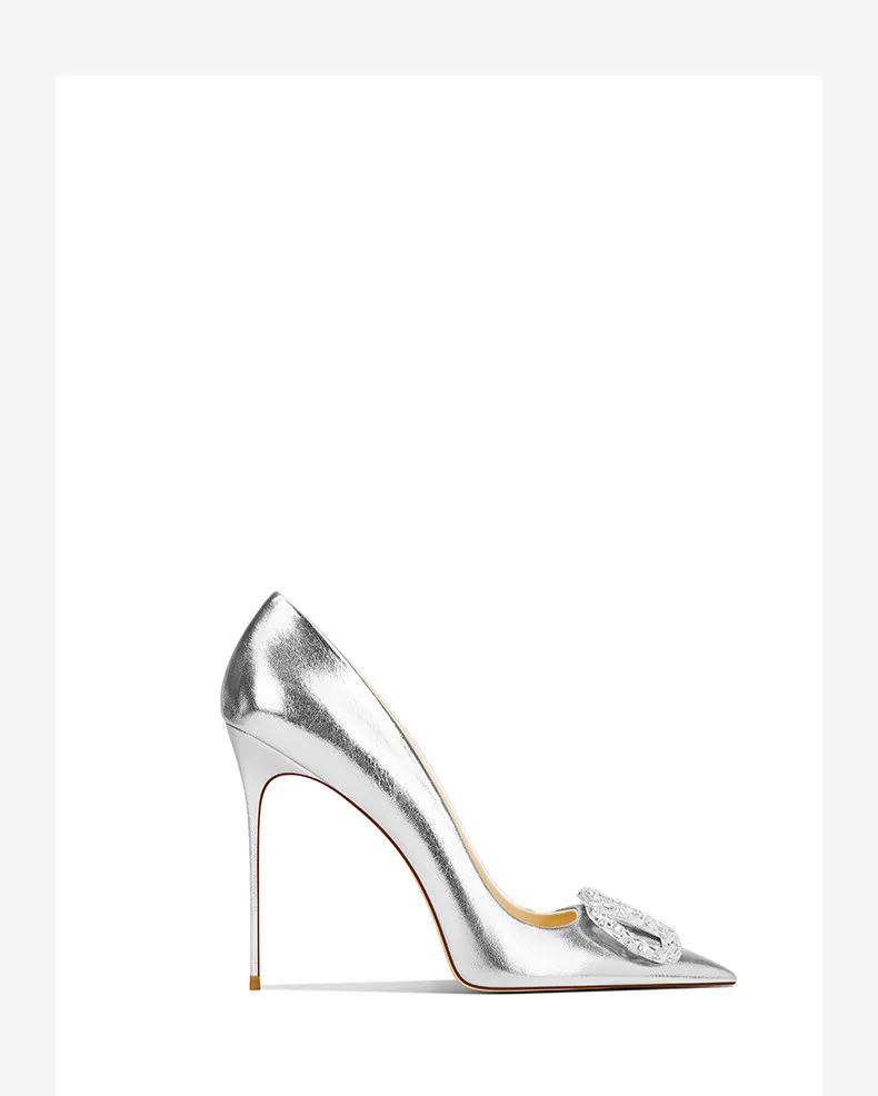 Women Light Gold Pumps with V Buckle Spring Autumn High Heeled Dress Shoes Fashion Sexy Thin Heels for Party Rhinestones Buckle
