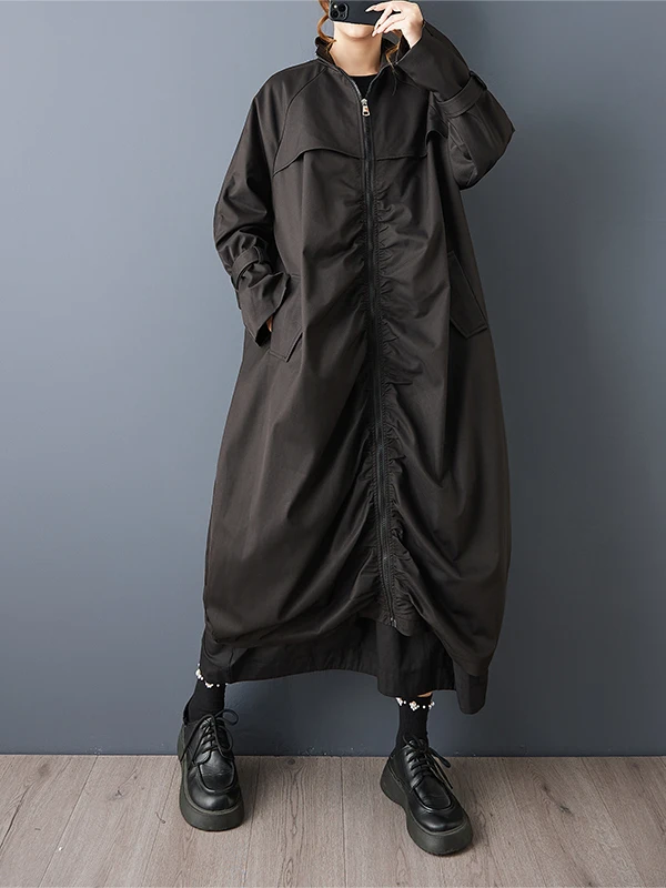 Autentyczny Artystyczny Casualowy Długi Płaszcz Jesienno-Zimowy Koreański Luźny Płaszcz Wierzchni Średniej Długości Wiatrówka Damska Faion