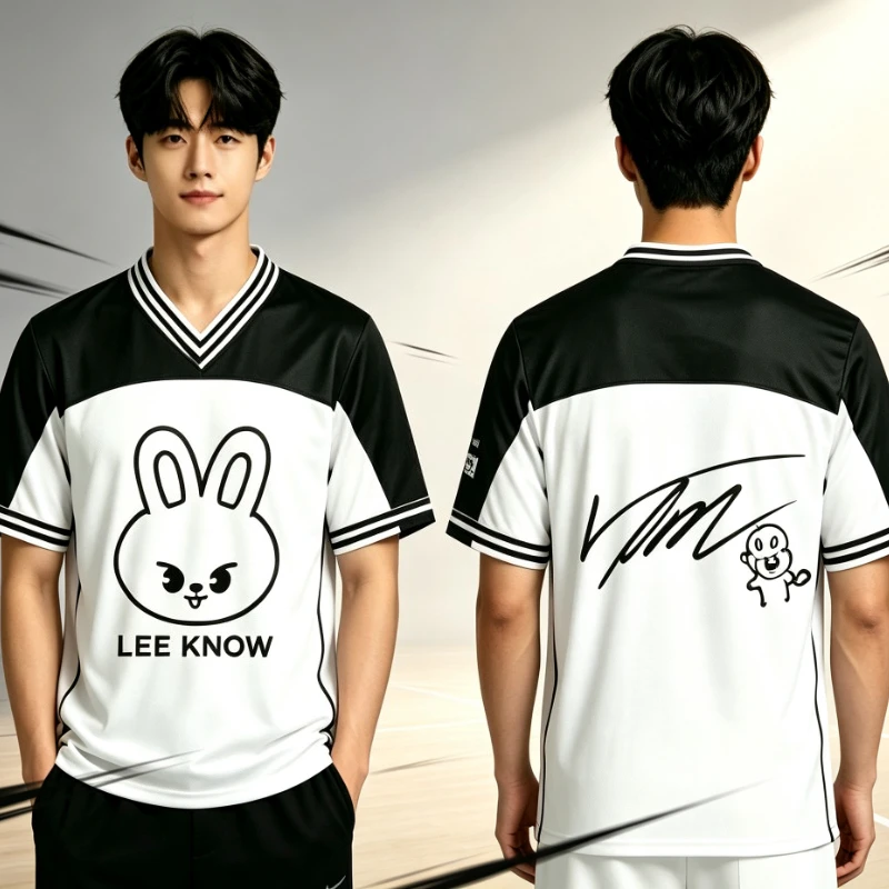 2026 New Kpop Boy Band Jersey Felix Cartoon Image Signature Printed Short Sleeved Gift for Stay Summer Men'S and Women'S Top