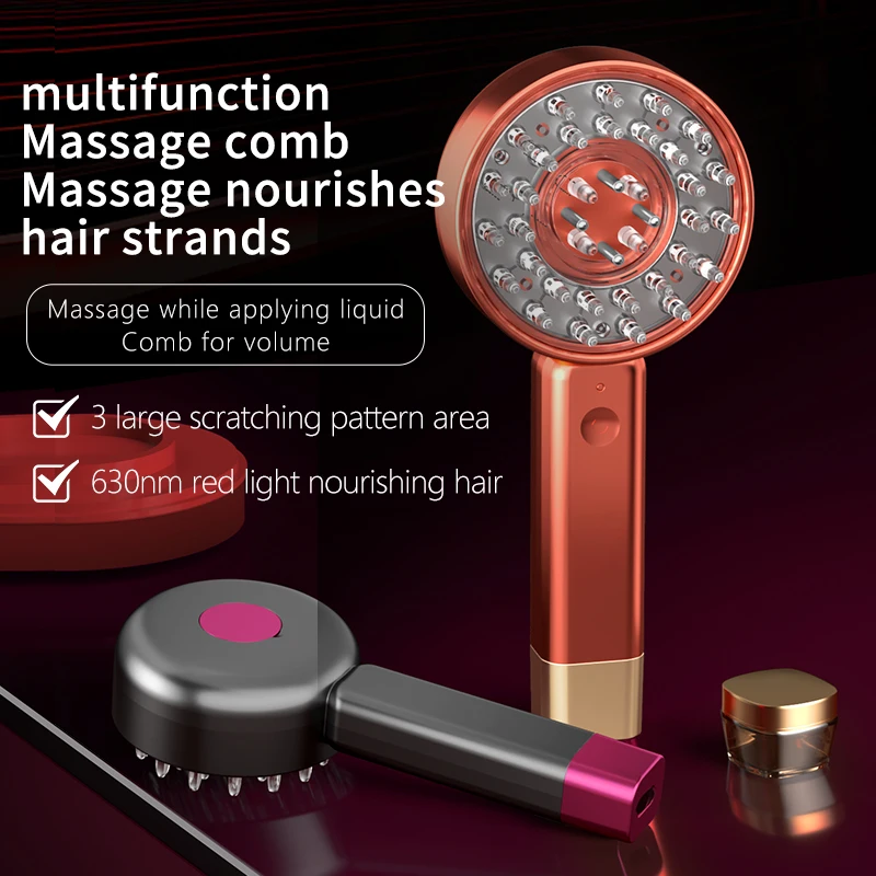 

USB перезаряжаемый электрический массажер для волос с вибрирующей головкой, красный и синий свет, портативная расческа для релаксации для ухода за волосами