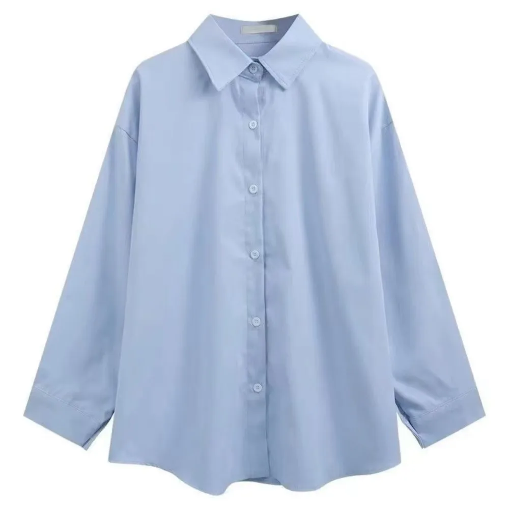 Camicia bianca a maniche lunghe autunno donna 2025 moda primavera camicetta blu allentata top casual