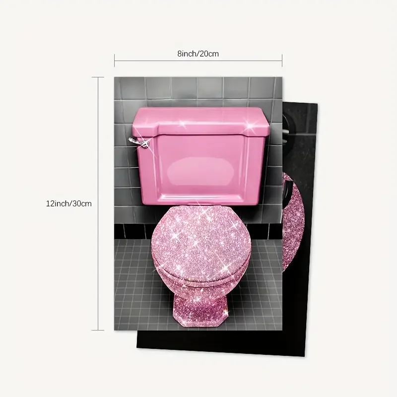 6 قطعة ملصق المرحاض بدون إطار موضة الوردي امرأة الحمام جدار ديكور يطبع بريق المناديل الورقية قماش الأسود والوردي جدار الفن #3