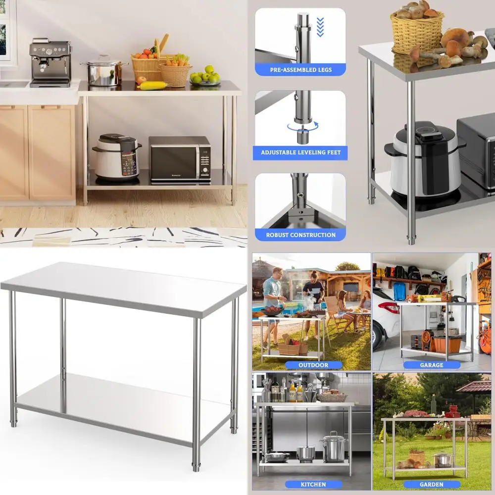 

48 x 24 Stainless Steel Prep Workstation with Adjustable Shelf and Galvanized Legs for Commercial, Restaurant, Home, and Outdoor