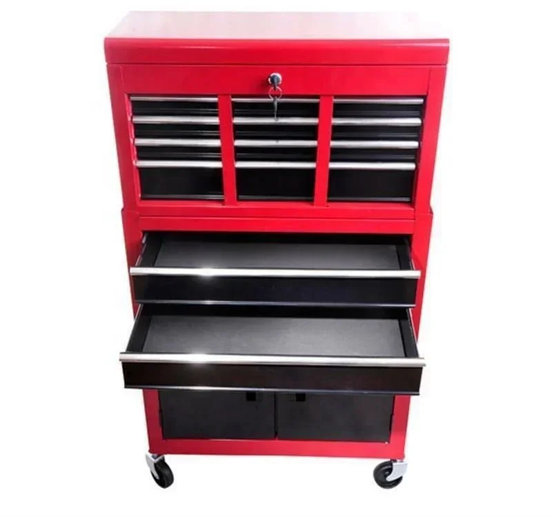 Iron, Cold Rolling Steel Sheets 8 Drawers 2 Doors Combo Metal Tool Chest Cabinet Box with Wheels for Hardware Storag