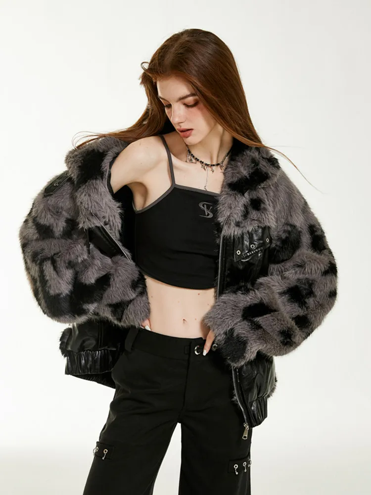 135-139 cmBust Giacca invernale da donna American Retro Spicy Girl Cappotto imbottito in cotone patchwork in pelliccia ecologica