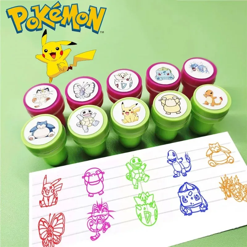 

10pcs/set Pokemon Cartoon Seal Toys Pikachu Psyduck Togepi Snorlax Anime Figure Model Pattern Stamp Children Birthday Gifts