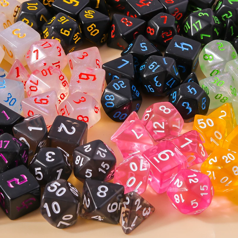 Leslie 7-teiliges Gemischtes Buntes Acryl-Würfelset Mehrseitige Digitalwürfel für Spielrequisiten Tragbare Spielzeuge DND RPG TRPG Spiele – Detail 5