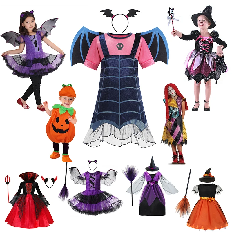 

Halloween Costumes Kids Girl Dress Ghost Bride Gothic Cosplay Vampire Costume Vampiran Carnival Outfit Black Red Clothes