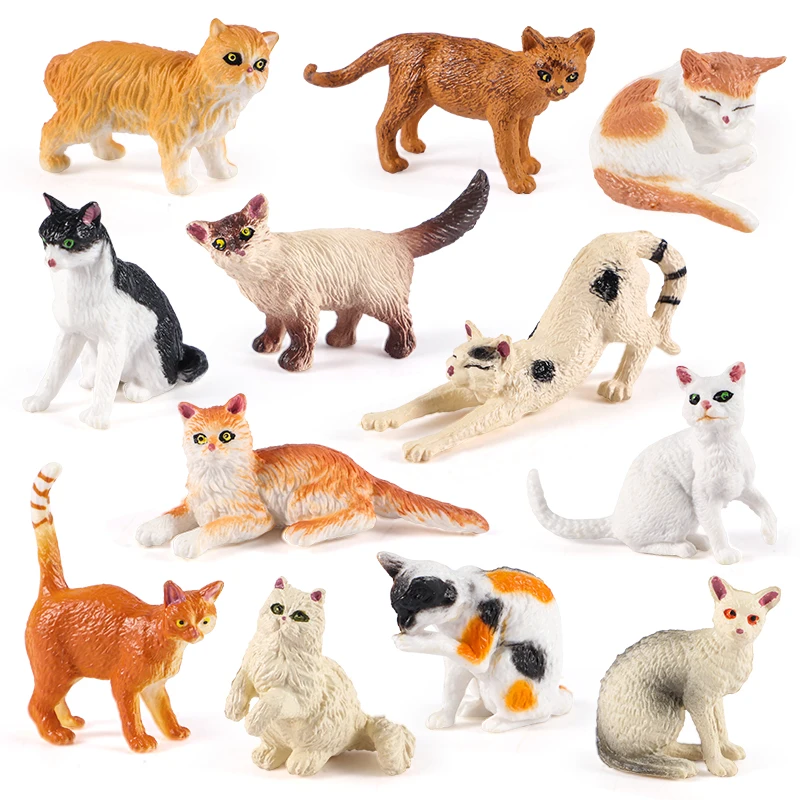 12 Uds Mini figuritas de gato modelo conjunto gris y naranja juguetes realistas para gatitos adornos para tartas de gato regalo de cumpleaños y Navidad para niños