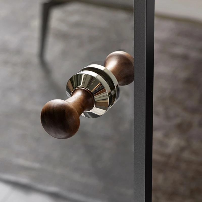 French Retro Spherical Brass Walnut Wood Door Handle for Shop Window Glass Creative Fashionable Coffee Wooden Handle