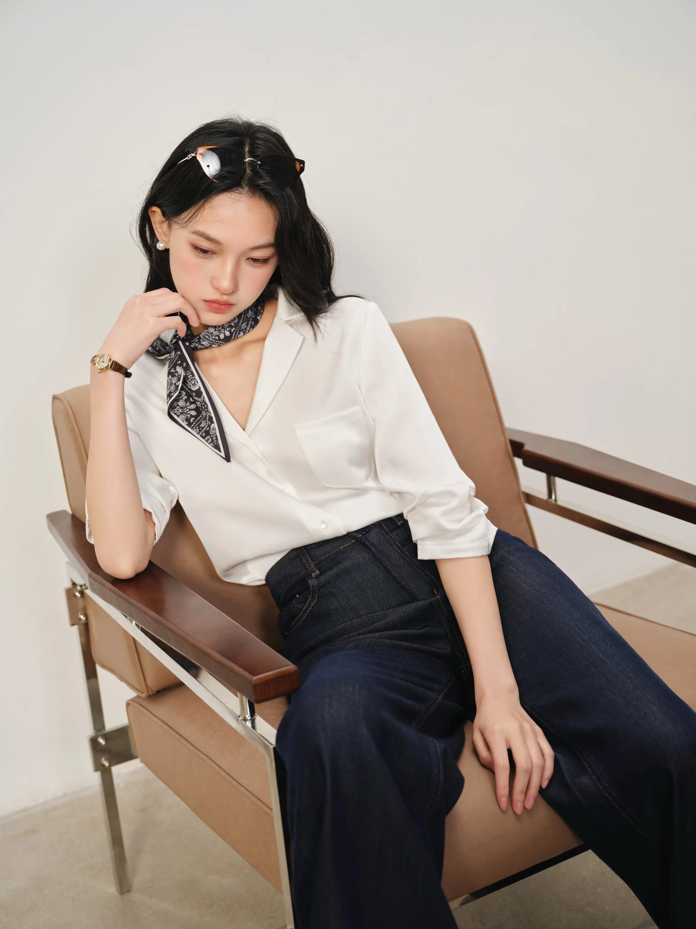 Elegant Satin Blouse for Women French Style White Shirt with Pocket Summer Office Wear Top for Slim and Chic Daily Commute Look