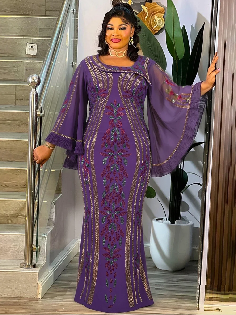 robes-africaines-pour-femmes-robe-sirene-elegante-a-manches-longues-robes-maxi-de-luxe-avec-diamants-vetements-dashiki-robe-de-soiree-de-mariage