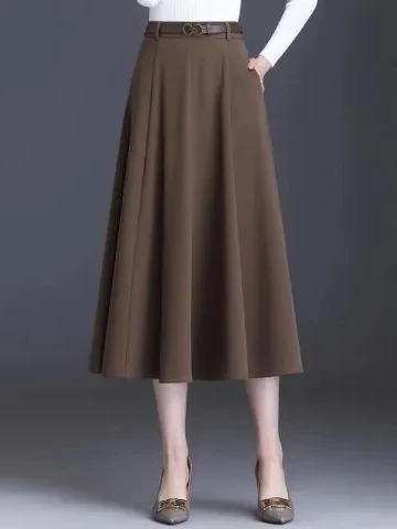 

Новая женская юбка миди А-силуэта с высокой талией, прямого кроя, с разрезом, в корейском стиле, повседневная, из полиэстера, для весны и осени