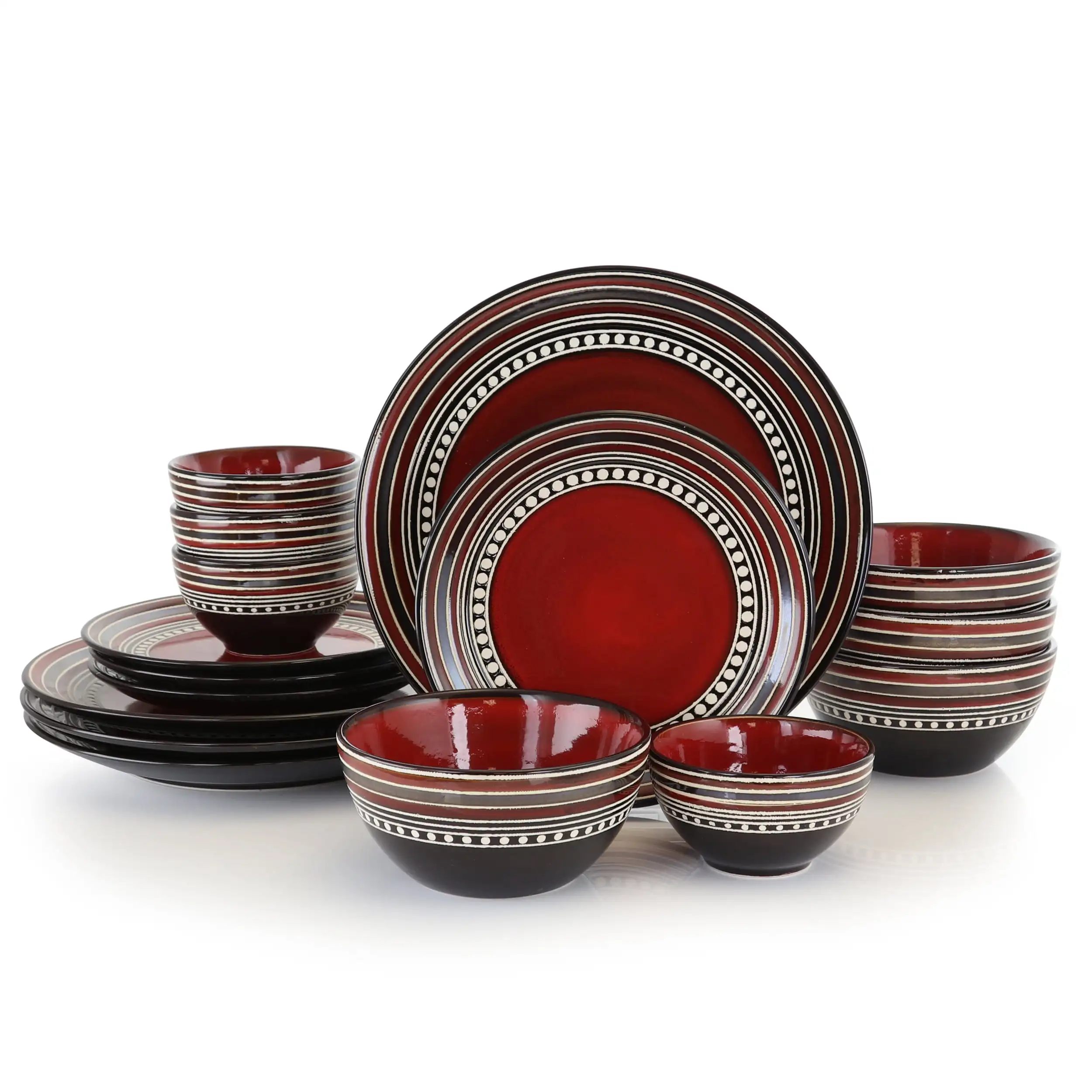 

Elite Cafe Versailles 16 Pieces Double Bowl Dinnerware Set-Red