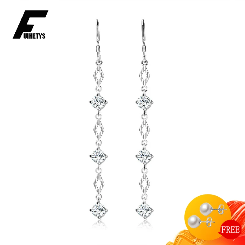 

Long Style Earrings with Zircon Gemstone 925 Silver Jewelry for Women Wedding Party Promise Accessories Drop Earrings Wholesale