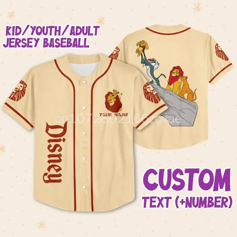 

2024 New Disney The Lion King Mufase And Simba Baseball Jersey Free Customized Name for Men and Women's Casual Baseball Shirts