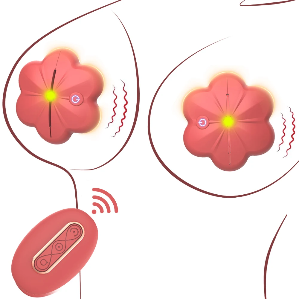 Wireless Remote Control Flower Shape Dual Vibrating Nipple Clamp Vibrator 10 Vibrating Nipple Stimulator Adult Toy Women