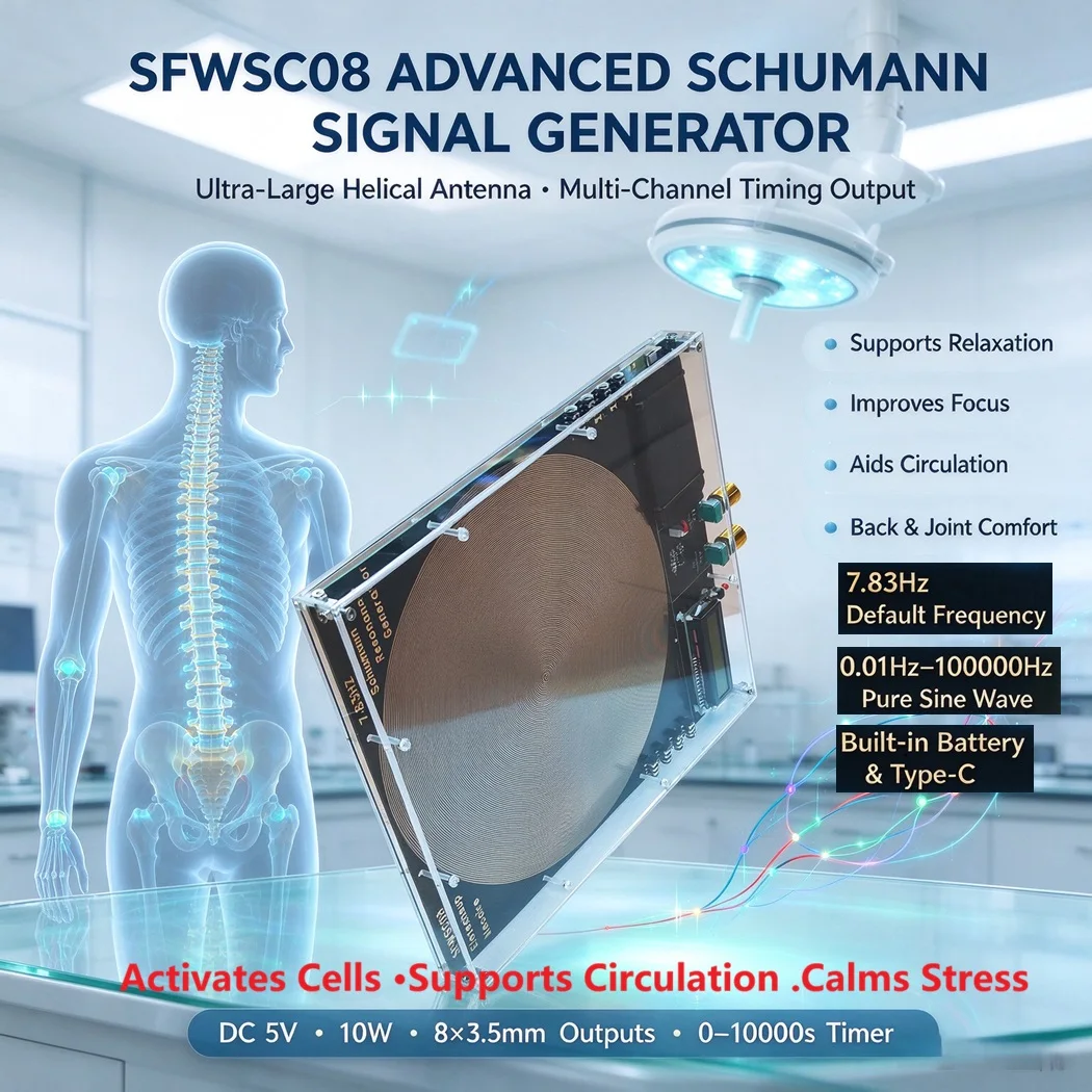 Schumann Resonance Generator 7.83Hz Pure Sine Wave 0.01Hz-100000Hz 8CH 3.5MM Output 250MM Antenna Built-in Battery Type-C DC5V