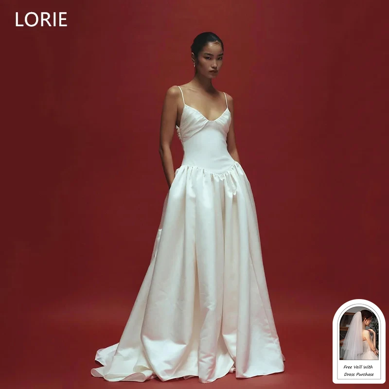 LORIE Elegant Satin Strapless Wedding Dresses A-Line Sleeveless Bride Prom Gown Pleat Side Slit Bridal Gowns Customized