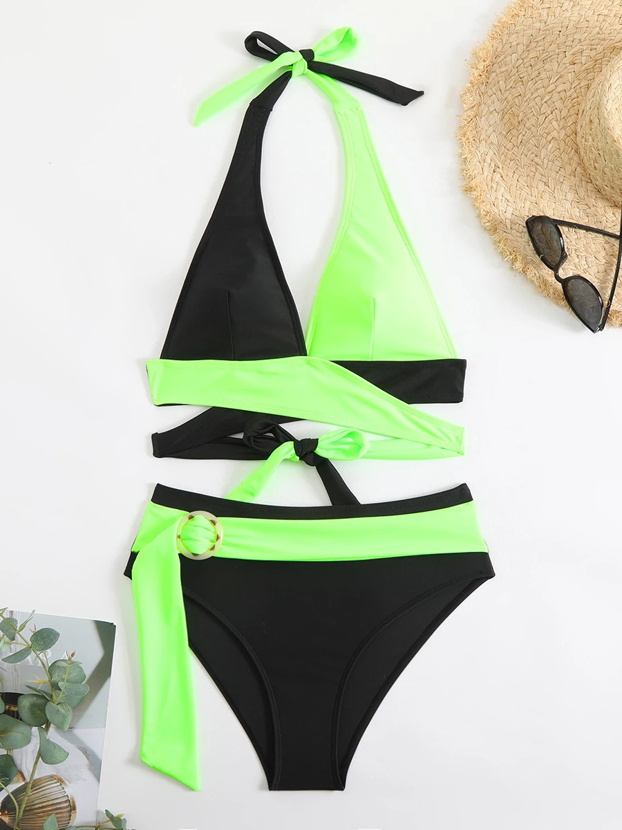 Costume da bagno donna bikini incrociato sexy 2025 costumi da bagno a vita alta bikini halter set costumi da bagno femminili nuoto per abbigliamento da spiaggia