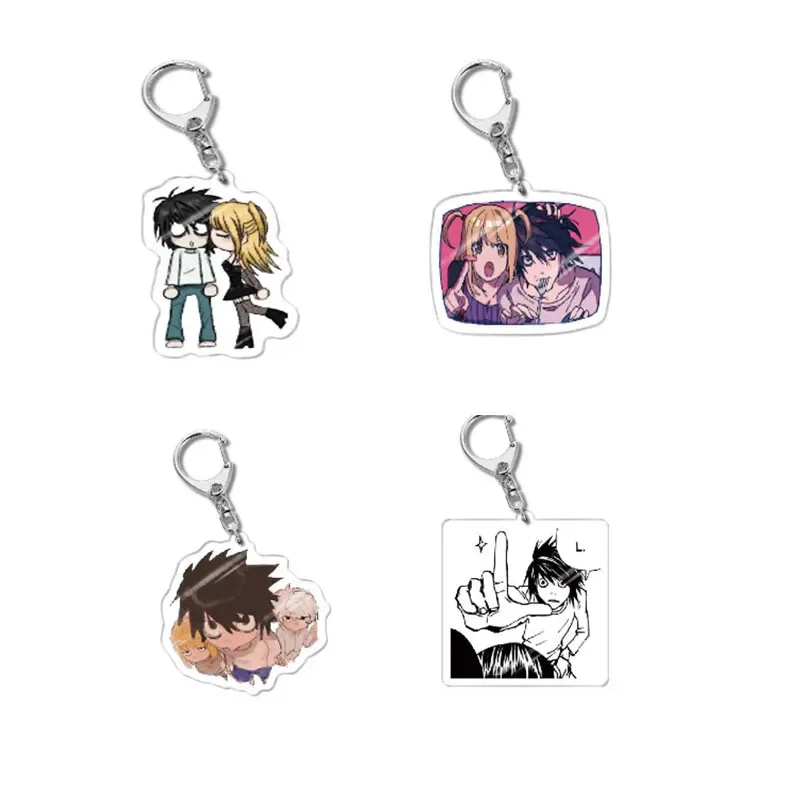 4pcs/Set Anime Death Note Acrylic Keychain Backpack Pendant Keyring L Yagami Light Key Chain Ornament Collection Gift For Friend