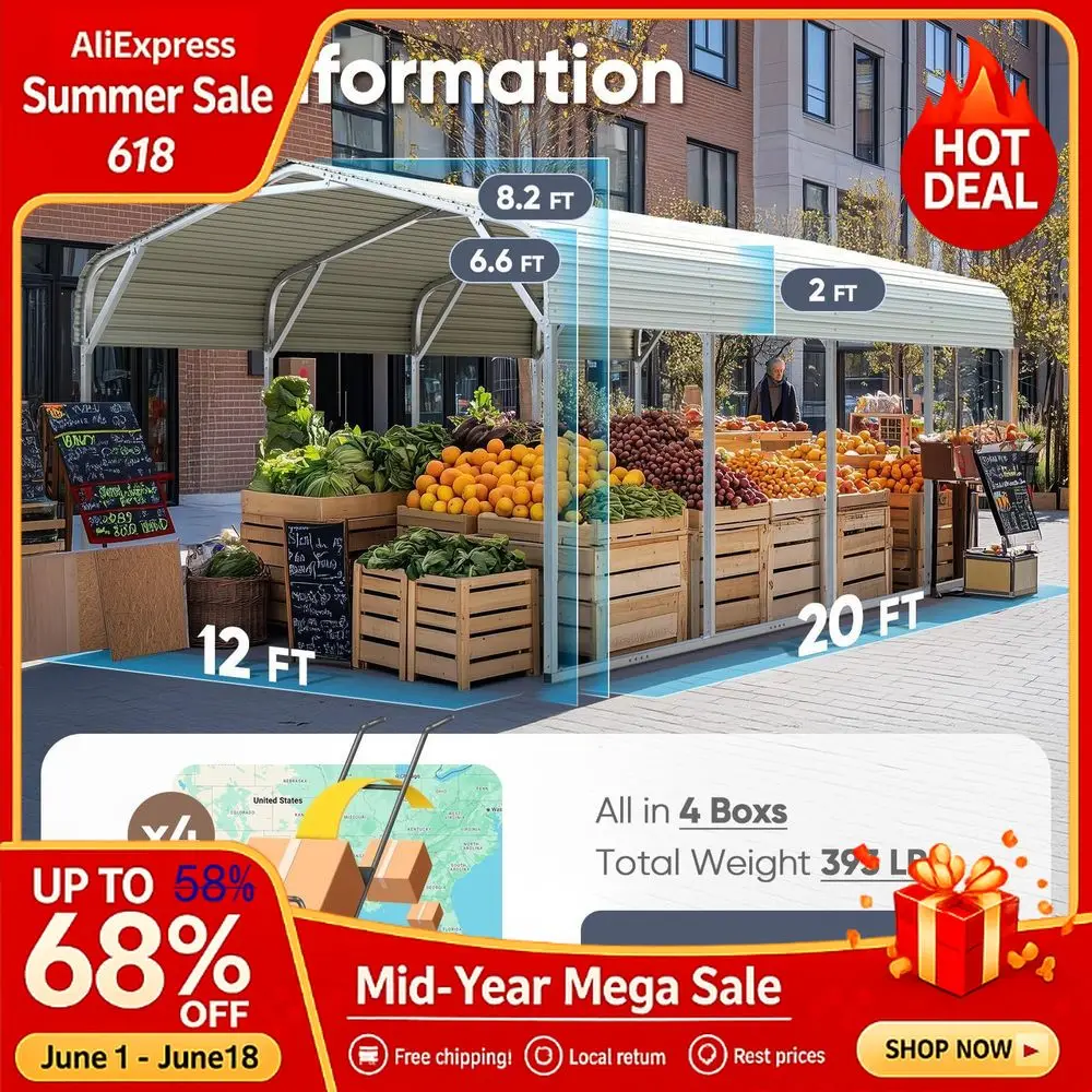12x20 ft Metal Roof Carport Kits Hard Top Garage Heavy Duty Steel Car Canopy with Reinforced Triangle Structure, White Custom