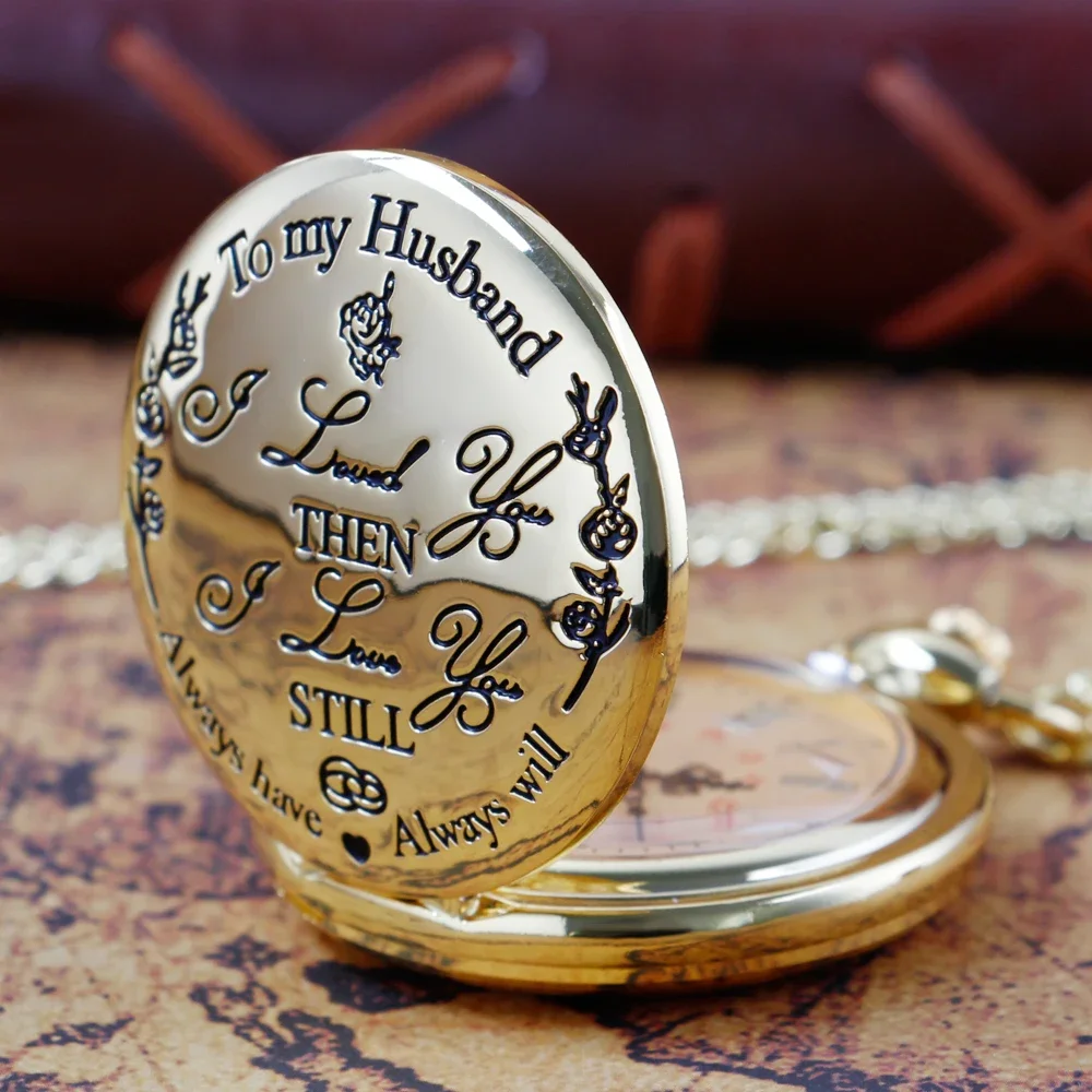 Vintage Quartz Pocket Watch To My Husband Anniversary Pendant Pocket Chain Roman Numerals Dial Special Birthday Gift For Men