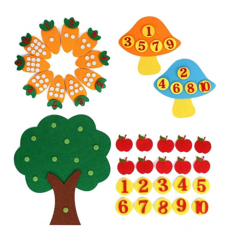 Felt Nonwoven Fabric Apple Tree Mushroom Carrot Early Childhood Education Puzzle Toys Digital Cognition Handmade DIY Toy TMZ