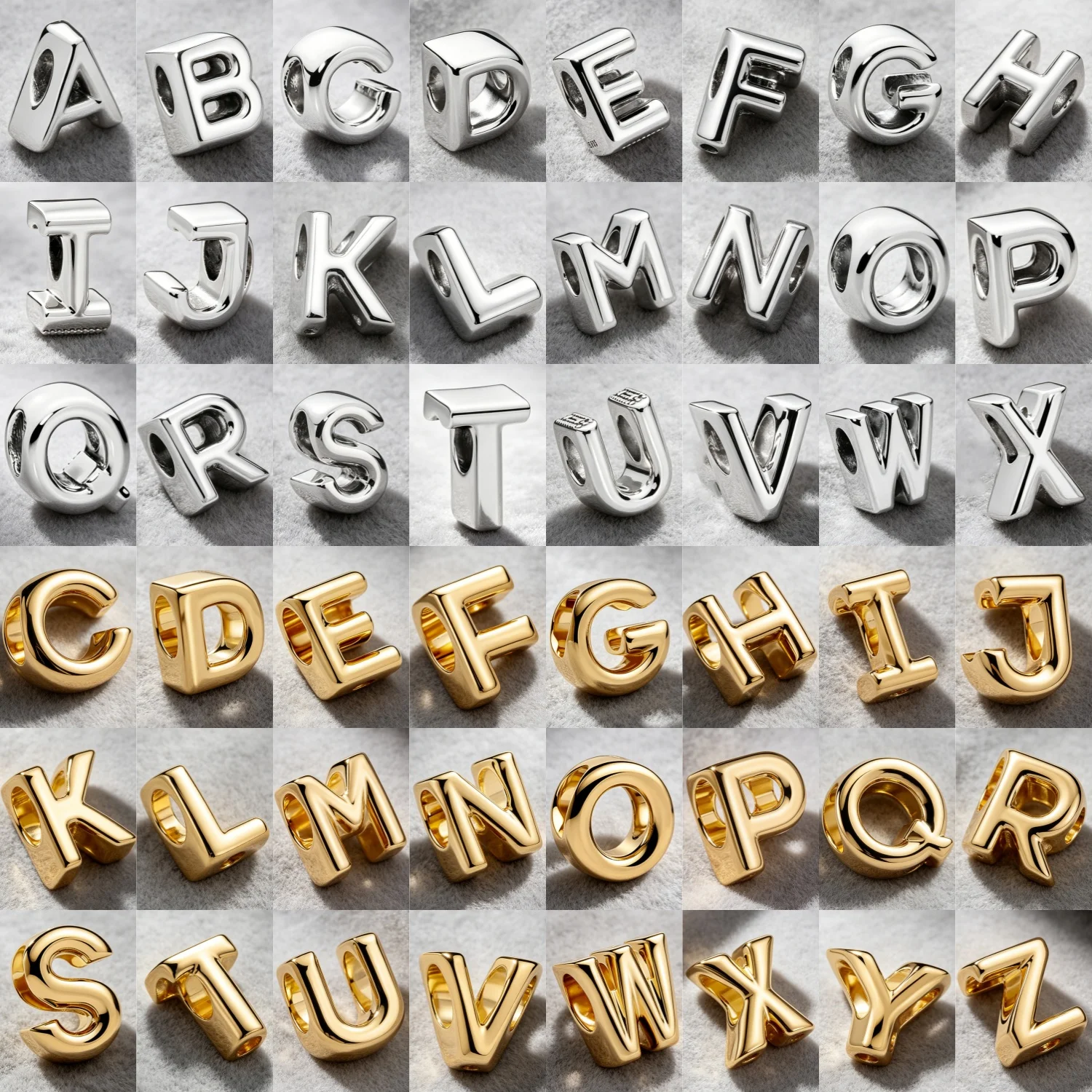 New Classic and Minimalist S925 Silver  Gold 26 Letters A-Z Charm Beads Fit for Bracelets Necklaces DIY Boutique Party Jewelry