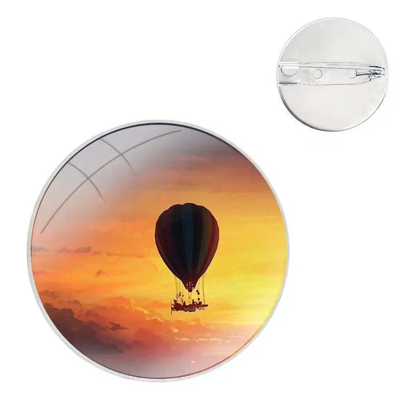 Pins Badge Metal Brooches For Clothes Backpack Decoration gift hot air balloon Sunset sky up