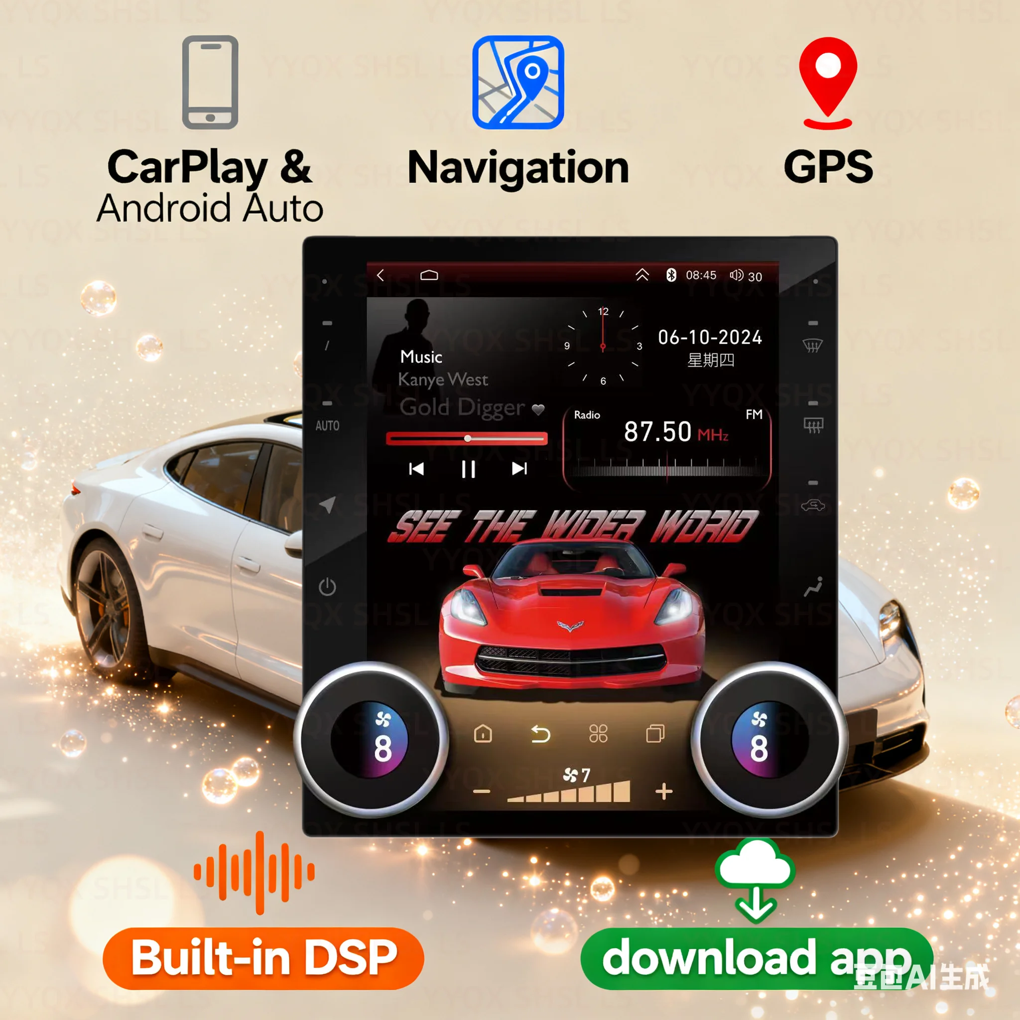 

10.4" For Chevrolet Corvette C6 2005-2013 Android GPS Navigation Car Radio Carplay Stereo Multimedia Player Tape Recorder BT