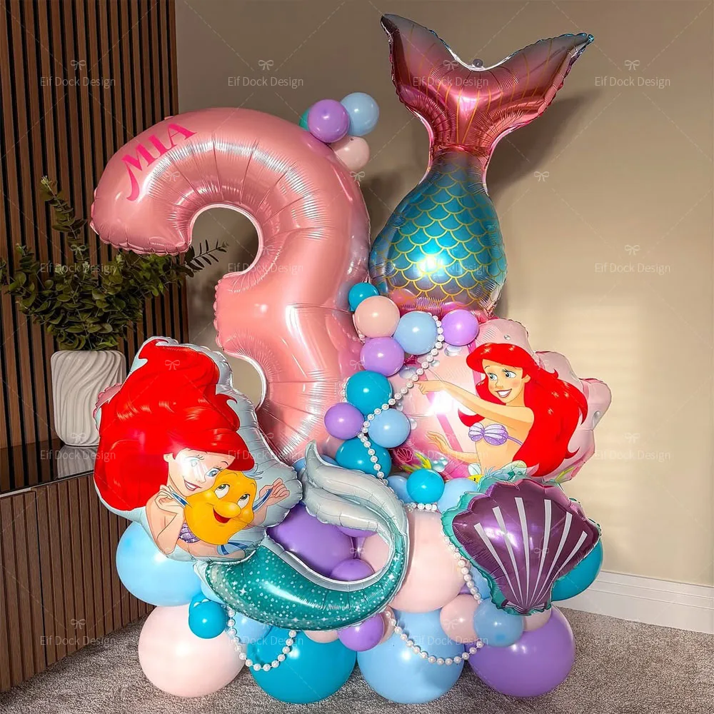 1 ensemble de ballons de fête princesse sirène rose numéro 1-9, ballons en aluminium, thème coquille de petite sirène, décoration de fête d'anniversaire, cadeaux