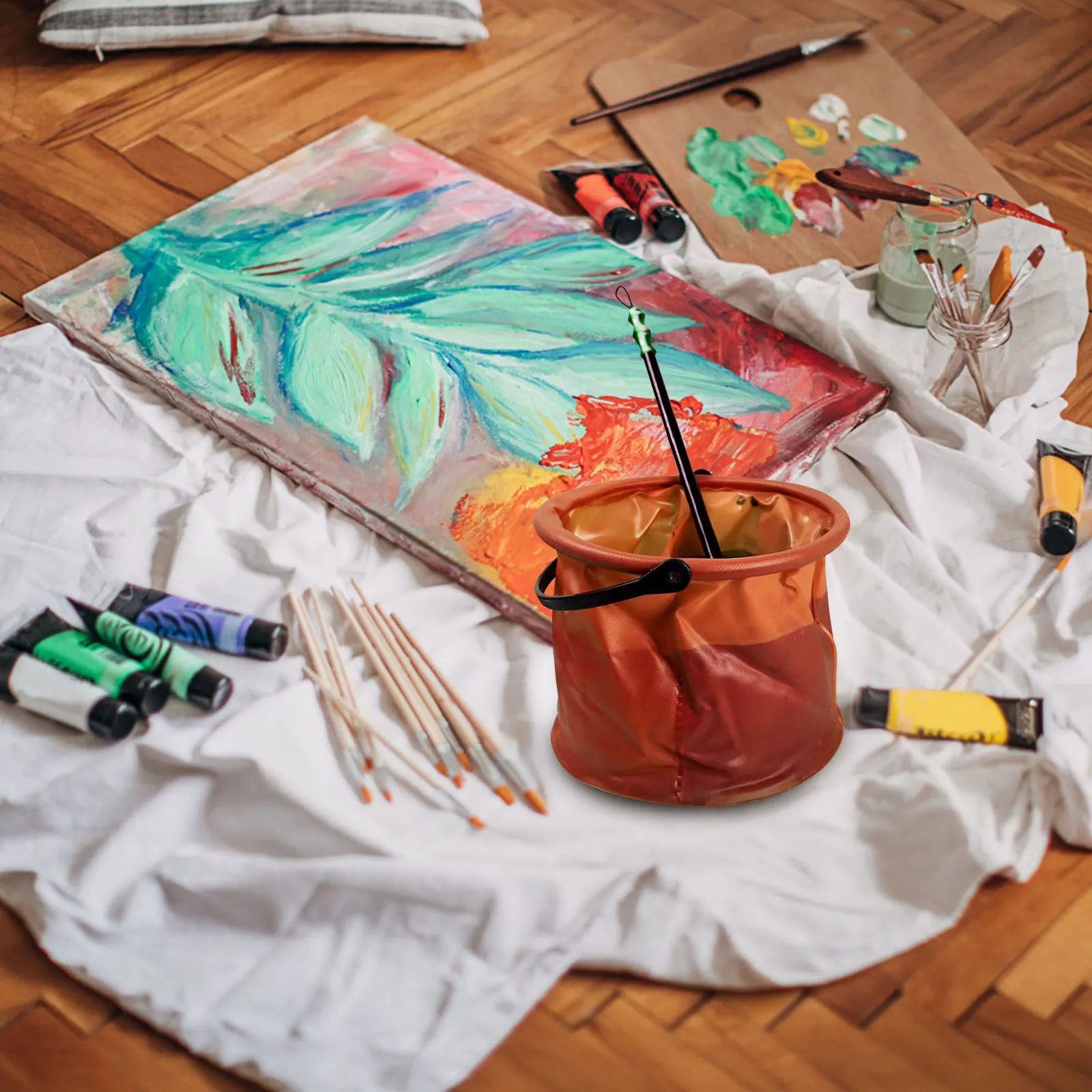 

4Pcs Foldable Bucket PVC Small Painting Pen Washer Portable Space-Saving Art Supplies for Artists Professionals Outdoor