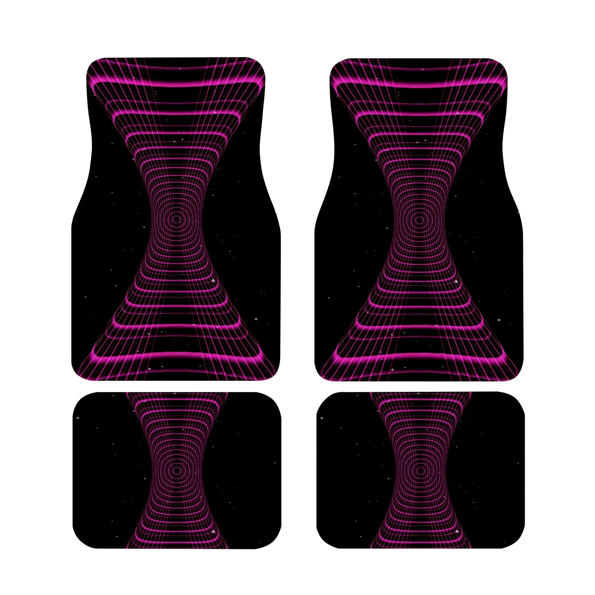 Pink Grid Distorted Time-Space Car Mats- Full Front& Rear Coverage- Fits Cars/Trucks/SUVs- High-Quality - Driver-Specific