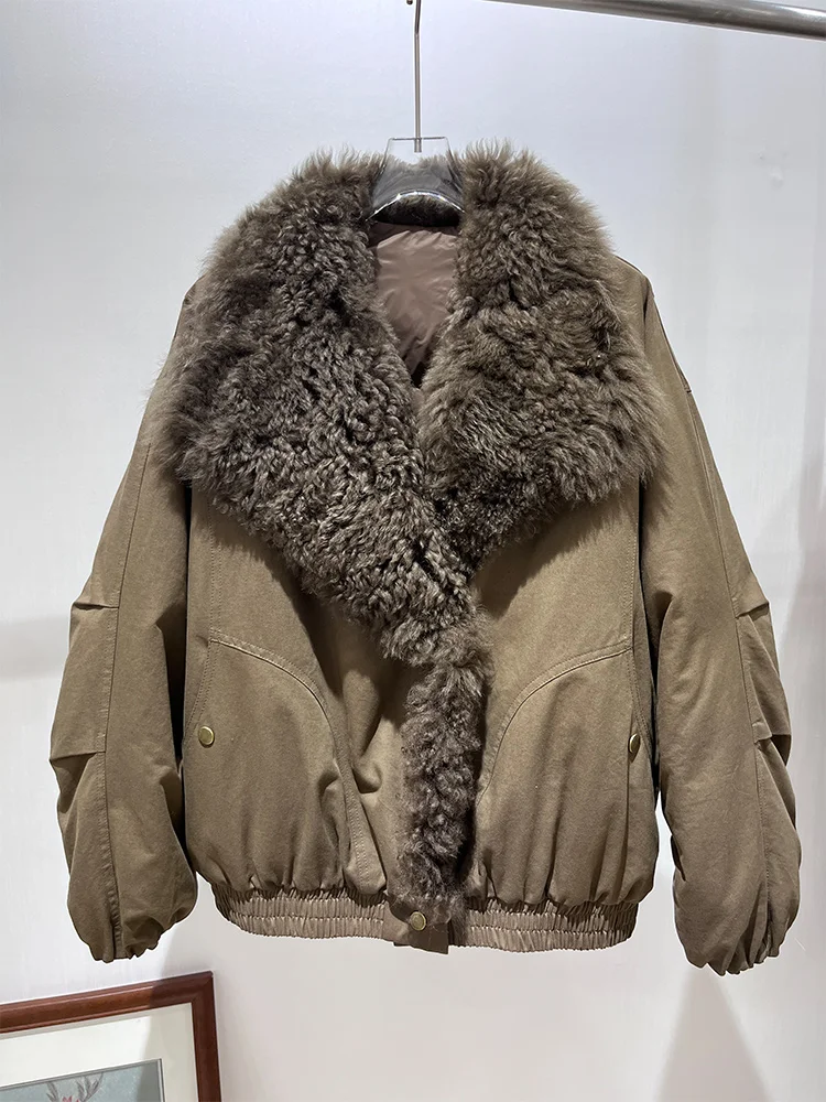 2025 Fashion New Autumn Winter Real Natural Lamb Fur Coat Women Goose Down Jacket Luxury Women Parka Outwear