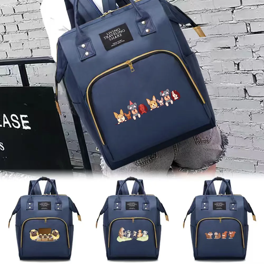 

Travel Storage Bag Fashion Mommy Pack Large Capacity Compartments Zipper Backpack Portable Simple Ladies Casual Cartoon Series