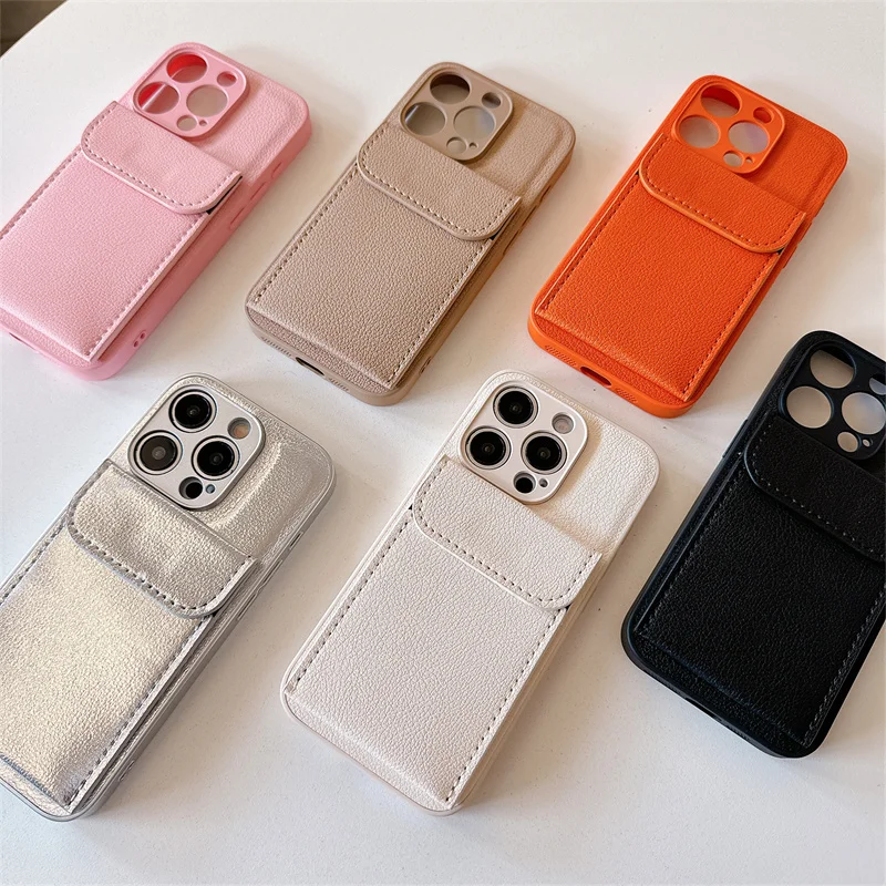 

For iPhone 16 15 14 12 13 11 Pro Max Plus X XR XS Max Luxury Clemence Card Slot Wallet Holder Phone Case Shockproof Soft Cover