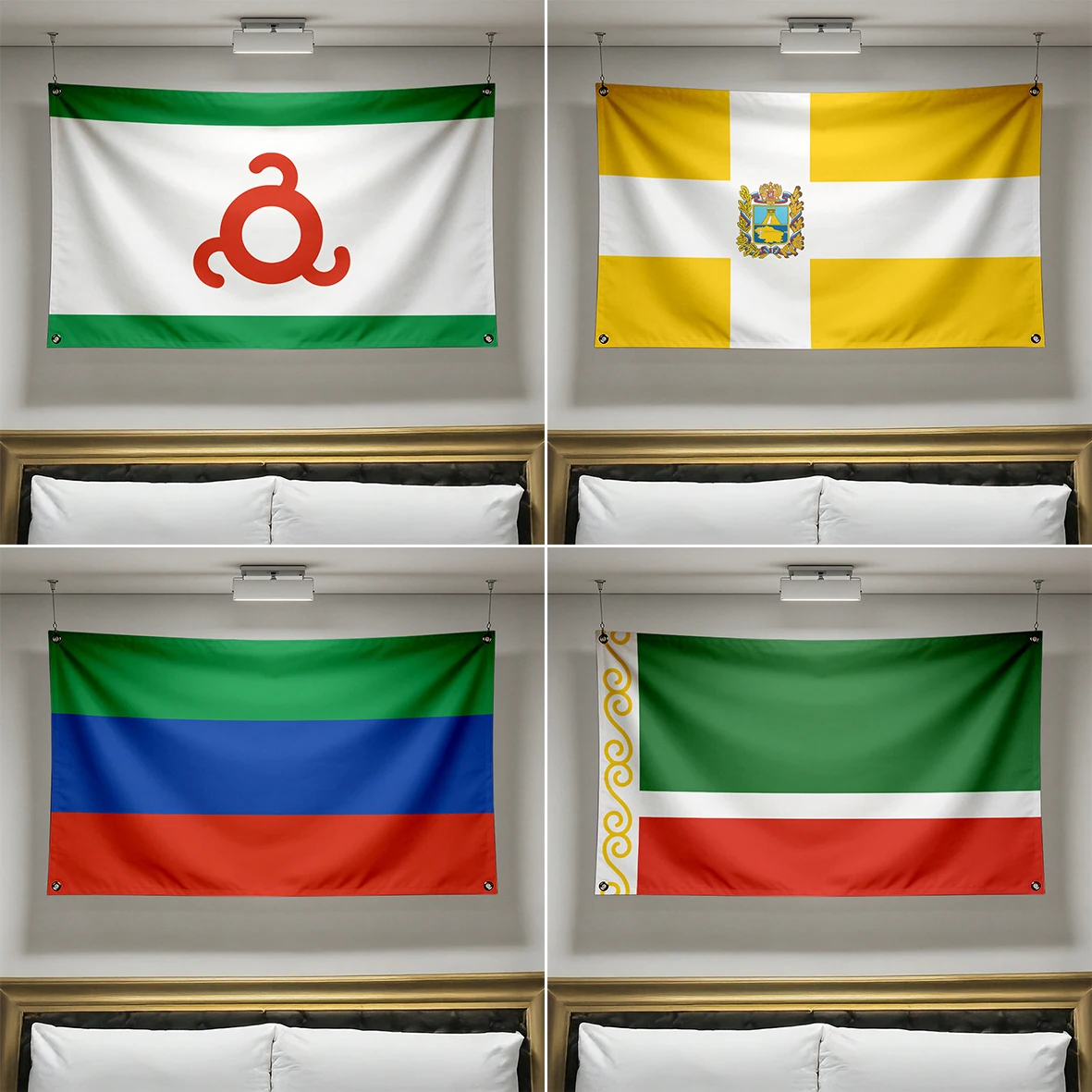 Russian North Caucasian Federal District Regional Flags, Republic & Krai Banners with Metal Grommets, Polyester Wall Decor