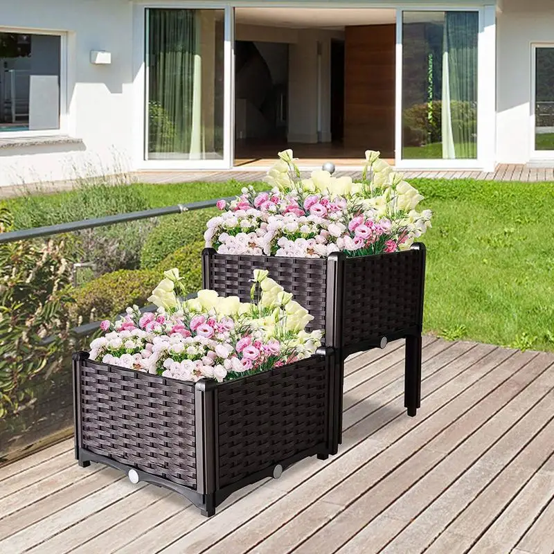 Raised Garden Bed Outdoor Self-Watering & Drainage Hole Design planter Plastics Rattan Elevated Garden Bed For Garden Patio