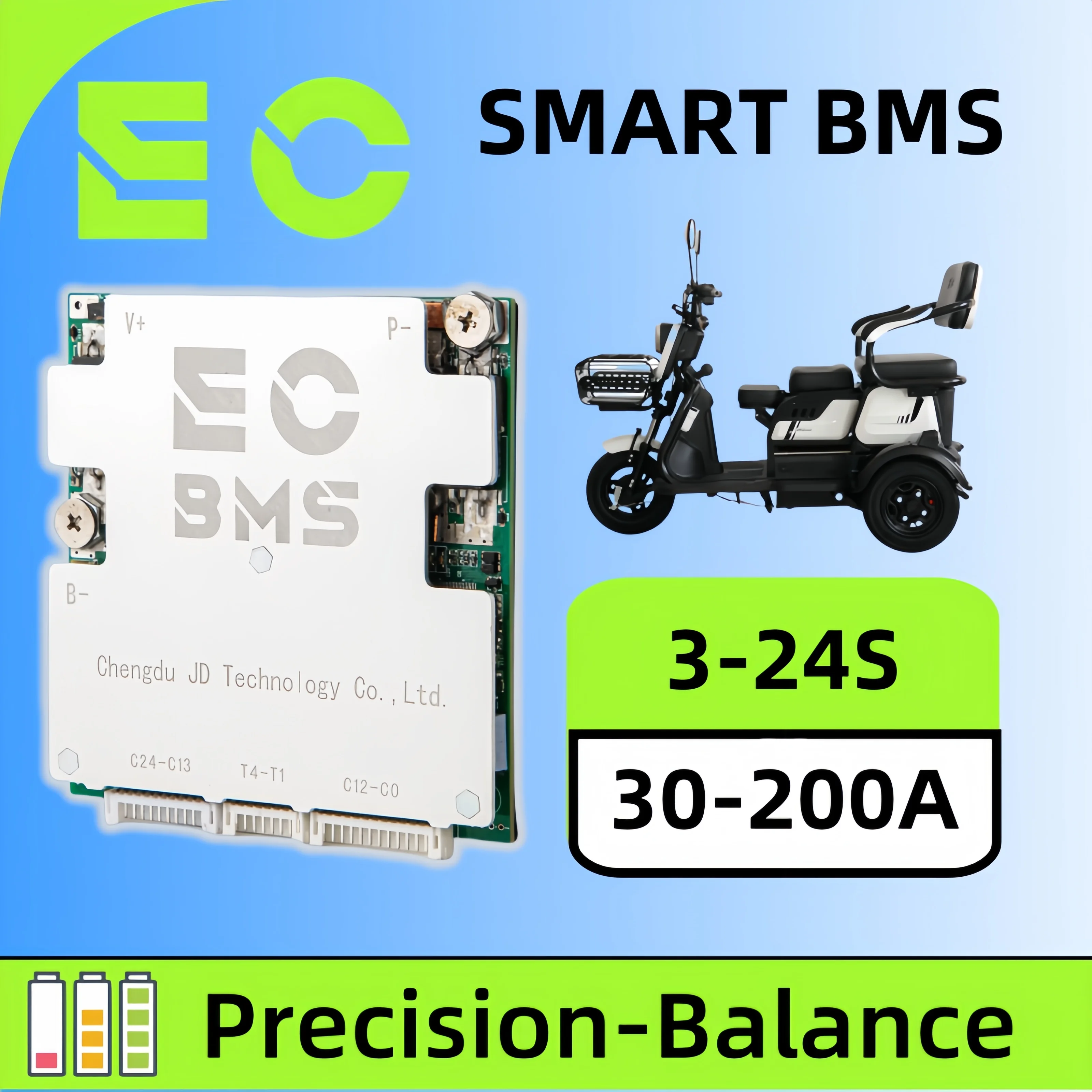 

ECBMS Mobility BMS LiFePO4 Li-ion 18650 4-20S 40-120A 12V 24V App Monitor Smart Fast Balance DIY Electric Scooter Battery System
