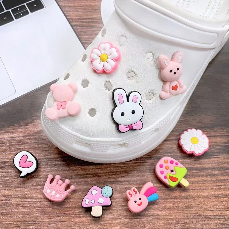 New 1Pcs PVC Pink Cartoon Cat Shoes Charms for Crocs DIY Badge Clogs Kids Pins Decoration Jeans Shoe Accessories X-mas Wholesale image 2
