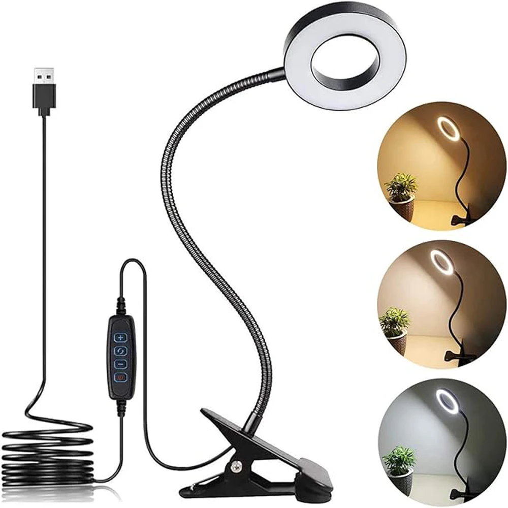 Lámpara de Lectura LED con Clip, 3 Modos de Color, 10 Niveles de Brillo, Protección Ocular, 360° °   Lámpara de Escritorio Flexible con Cuello de Cisne para Estudiantes