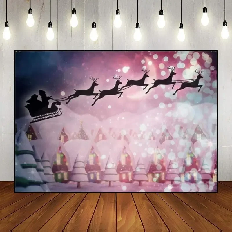 

Merry Christmas New Year Background Baby Shower Sleigh Photography Backdrops Winter Photo Cartoon Custom Birthday Backdrop Snow