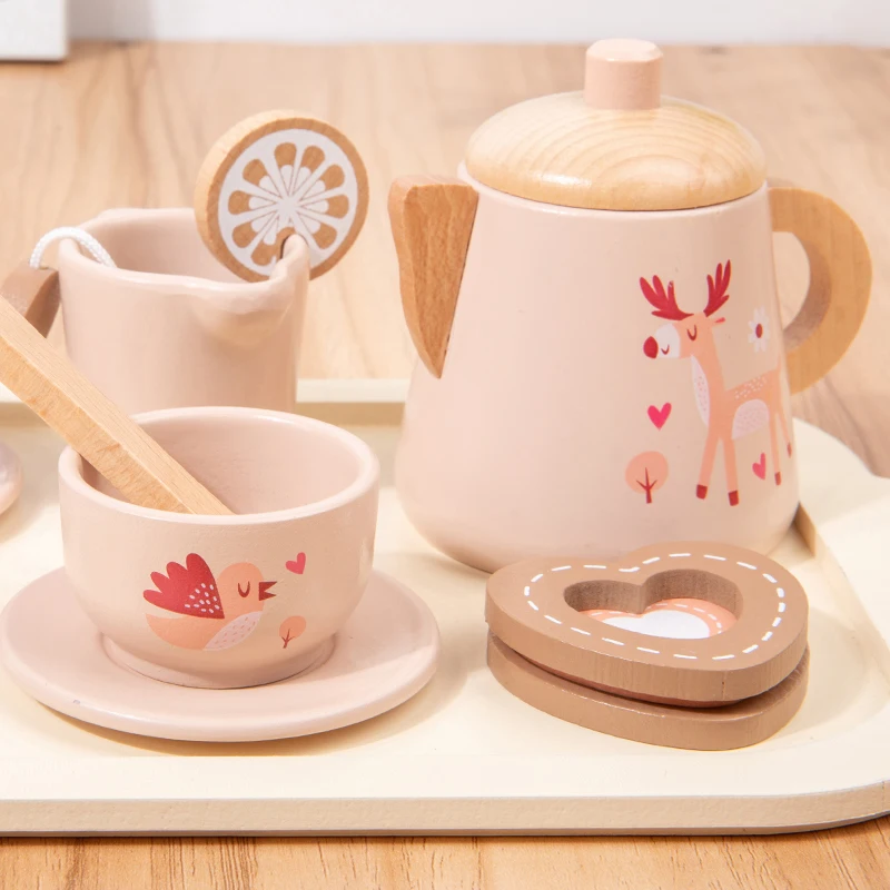 Children\'s Wooden Simulation Afternoon Tea Dessert Teapot Tableware Kitchen Tea Set Set Baby Puzzle Play Toy