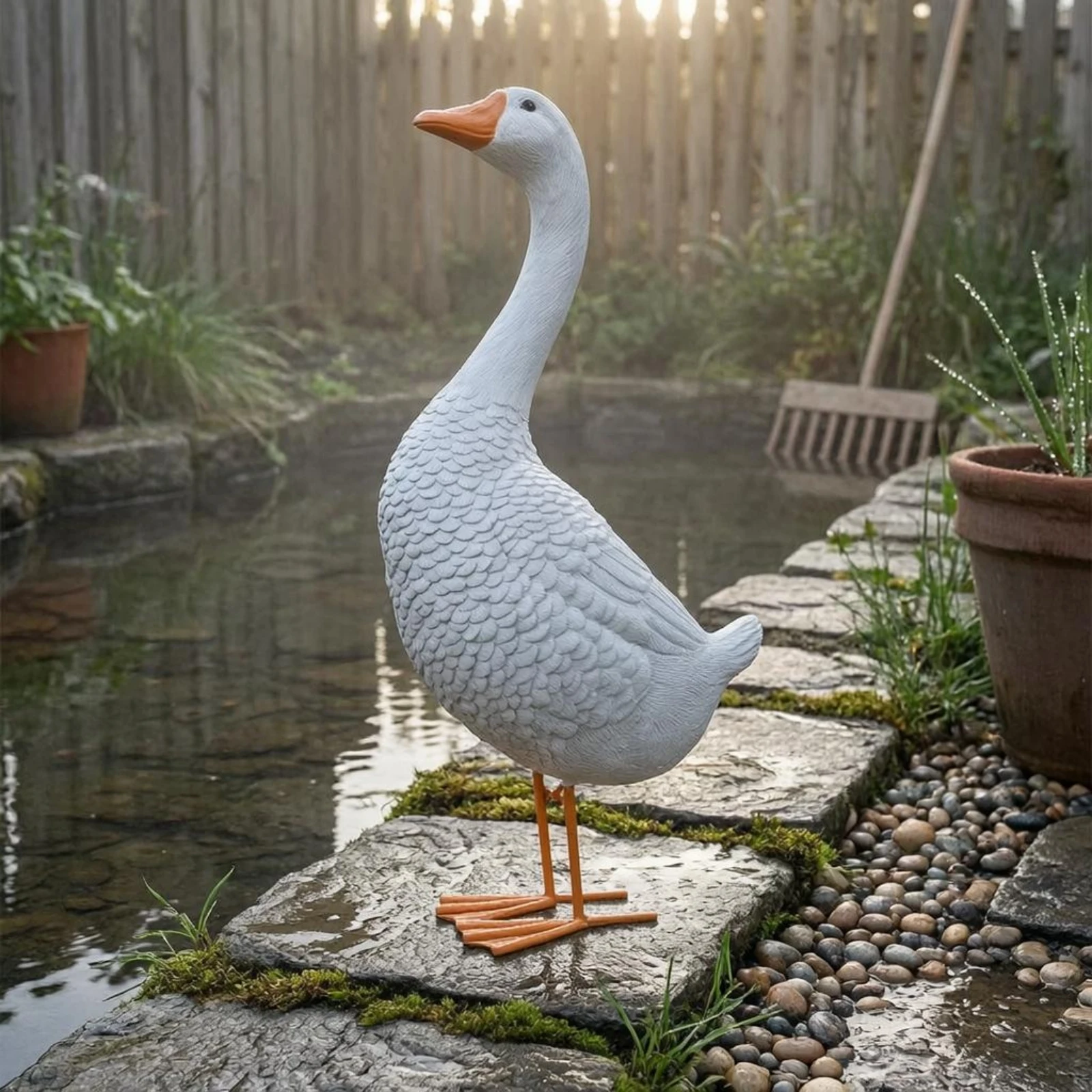 Long-Neck Goose Statue Textured Standing Goose Ornament Yard Accent Large Festive for Outdoor Display