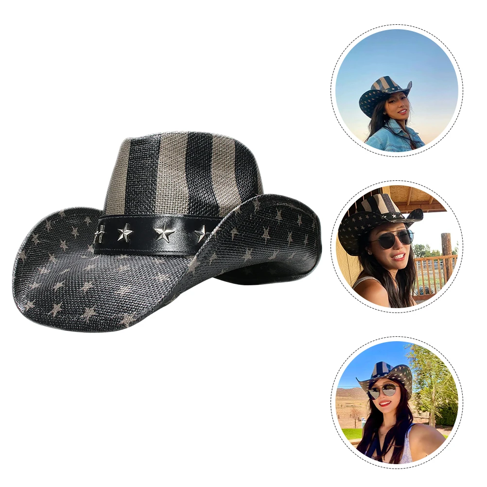 

Straw Western Cowgirl Costume Party Accessory Outdoor Sun Hat For Men Women American Element Festival Dress Up Prop Cosplay