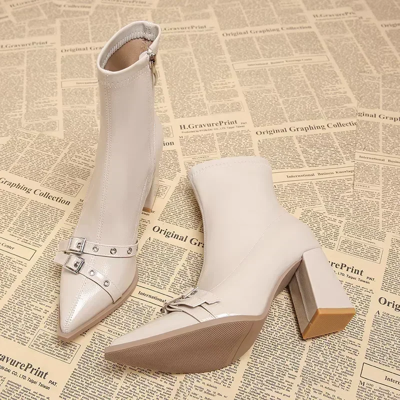 High Heels Ankle Women\'s Boots Pointed Toe Sexy Shoes for Women 2024 New Side Zip Classic Daily Boots Women Boots Botas
