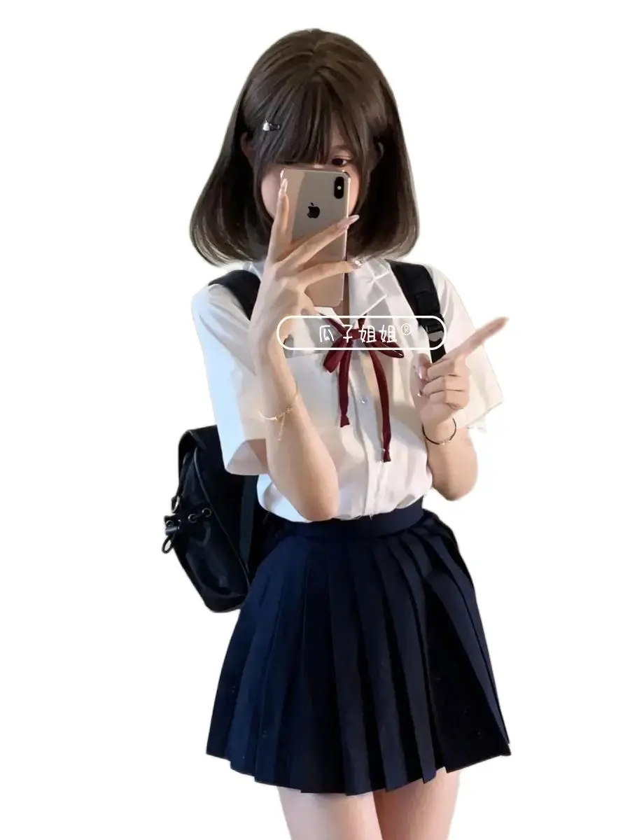 Japan Genuine College Style JK Uniform Suit Female Student Short-Sleeved Shirt School Supply Sense Versatile Shirt Pleated Skirt